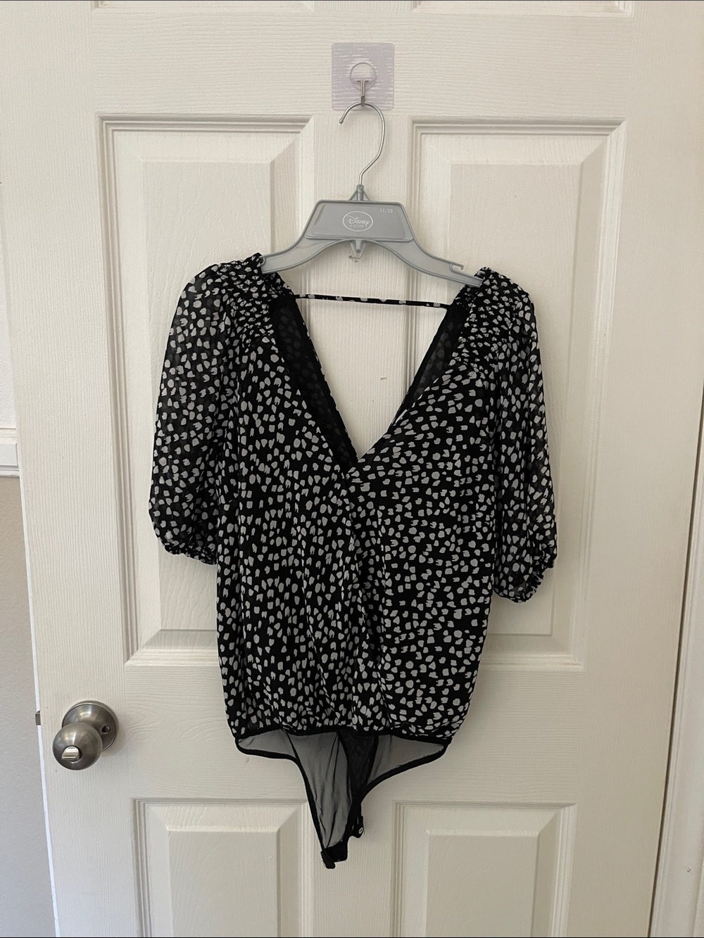 Astr The Label Black and White Polka Dot V-Neck Bodysuit - Women Tops